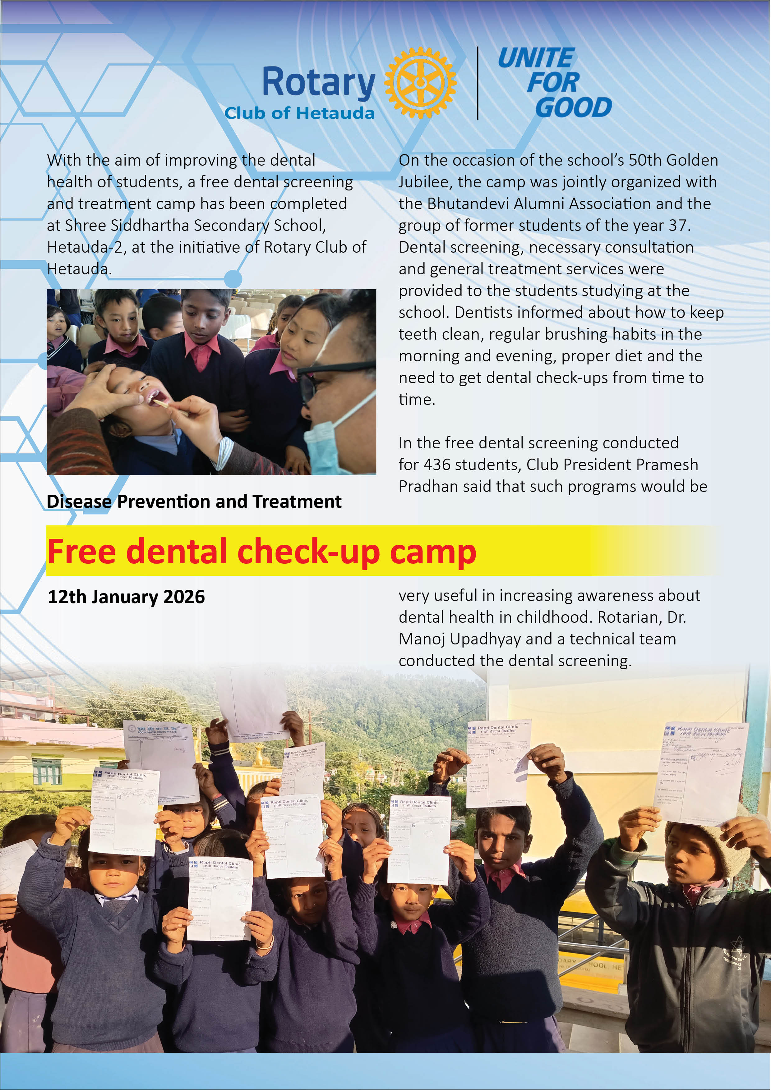 Free dental check-up camp